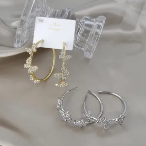 Pave Butterfly Hoop Earrings