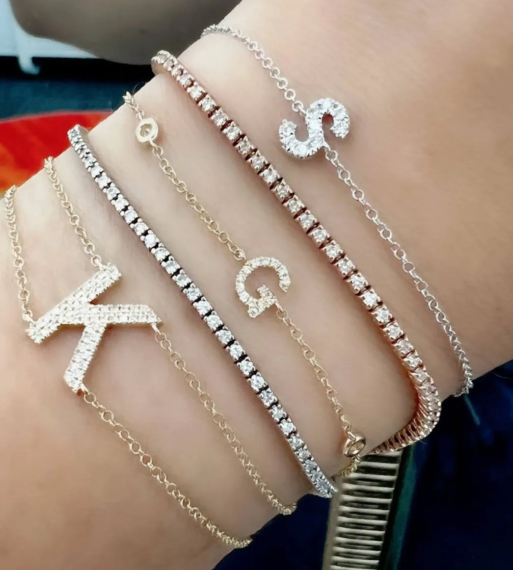 Pave Initial Bezel Chain Bracelet