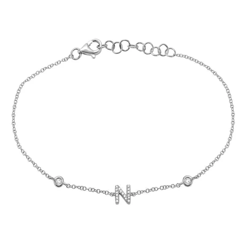 Pave Initial Bezel Chain Bracelet