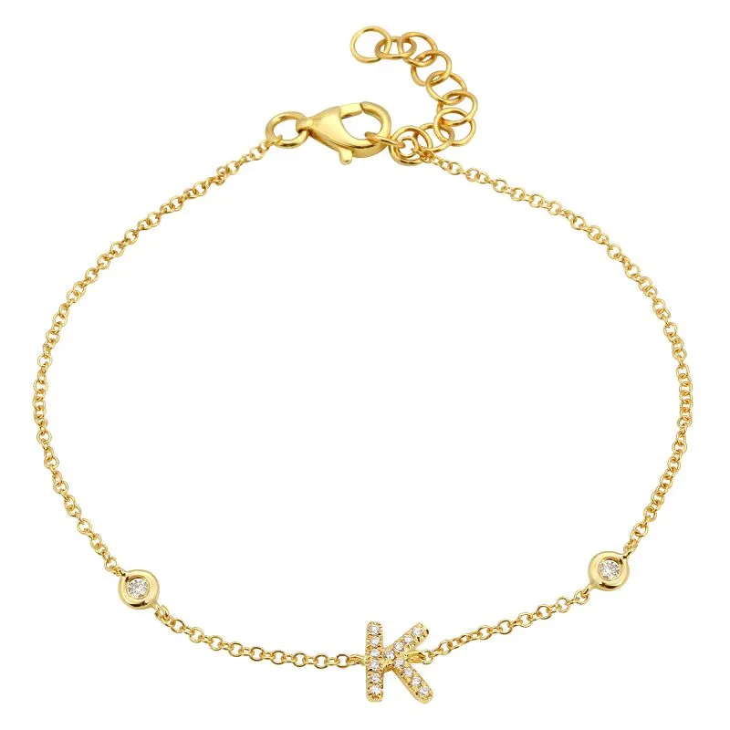 Pave Initial Bezel Chain Bracelet