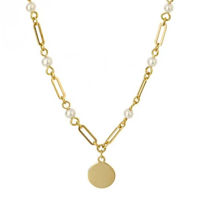 Pearl Station Disc 9ct Yellow Gold Necklace GN387W