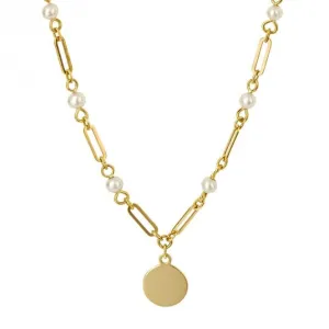 Pearl Station Disc 9ct Yellow Gold Necklace GN387W