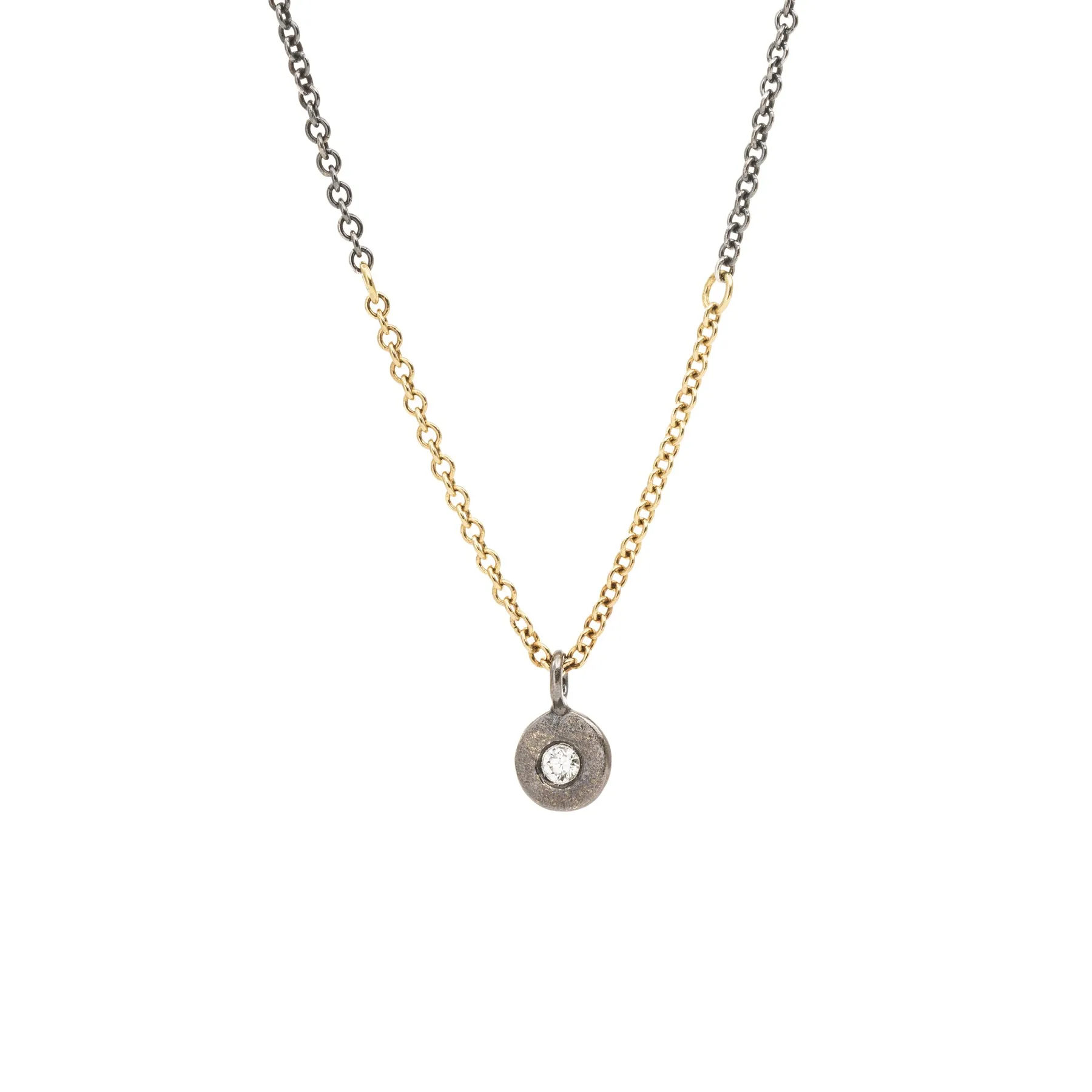 Pebble Necklace - 18k Gold, Oxidized Silver   Reclaimed Diamonds