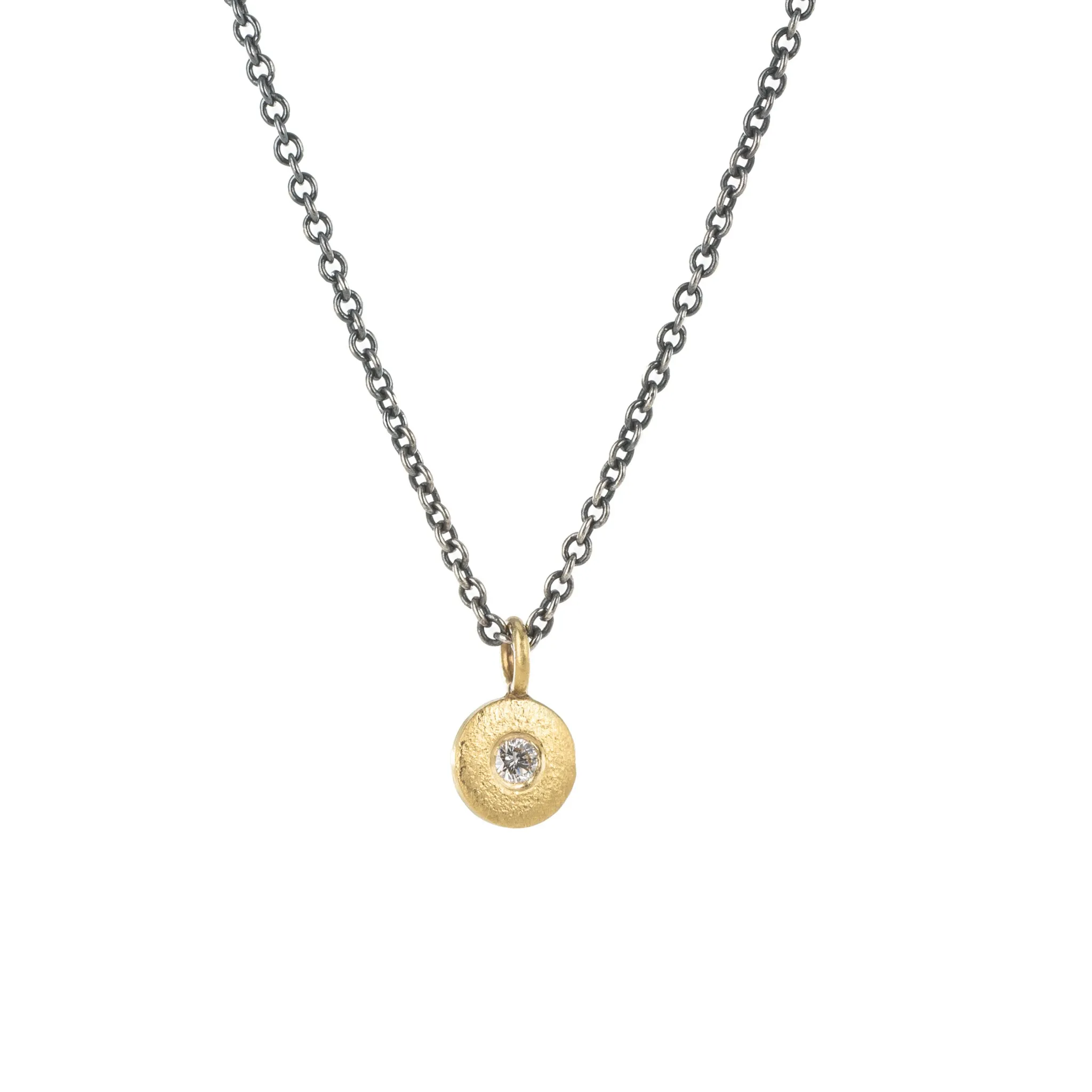 Pebble Necklace - 18k Gold, Oxidized Silver   Reclaimed Diamonds