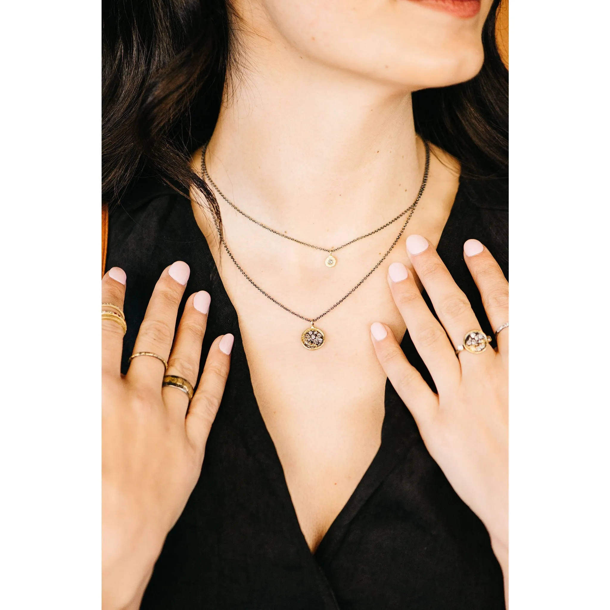 Pebble Necklace - 18k Gold, Oxidized Silver   Reclaimed Diamonds