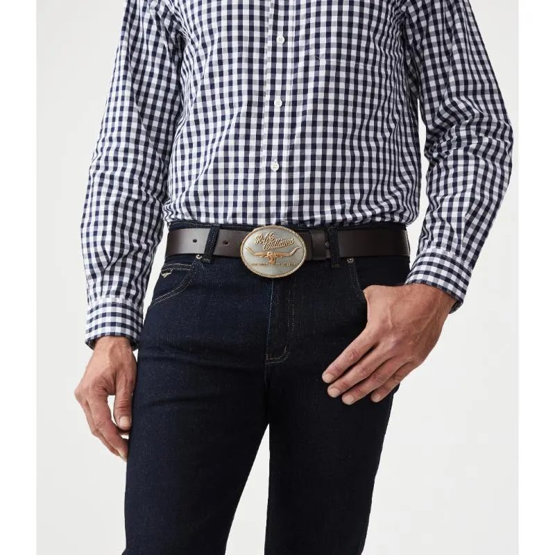 R.M.Williams Logo Mens Belt Buckle - Silver Gold