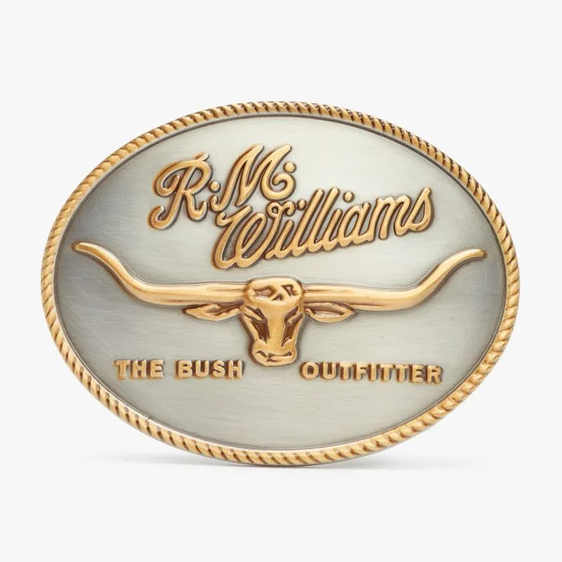 R.M.Williams Logo Mens Belt Buckle - Silver Gold