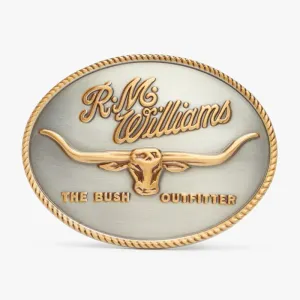 R.M.Williams Logo Mens Belt Buckle - Silver Gold