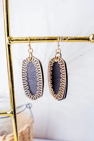 SALE! Black Wood and Goldtone Layered Oval Earrings