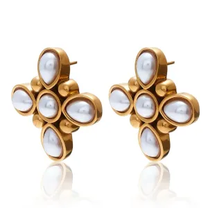 Silk & Steel | Soleil Earrings | Faux Pearl/14K Gold Plated