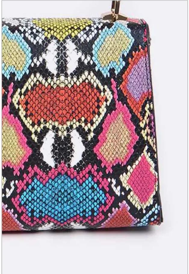 Stop To Stare Multi Color Snake Print Top Handle Convertible Bag