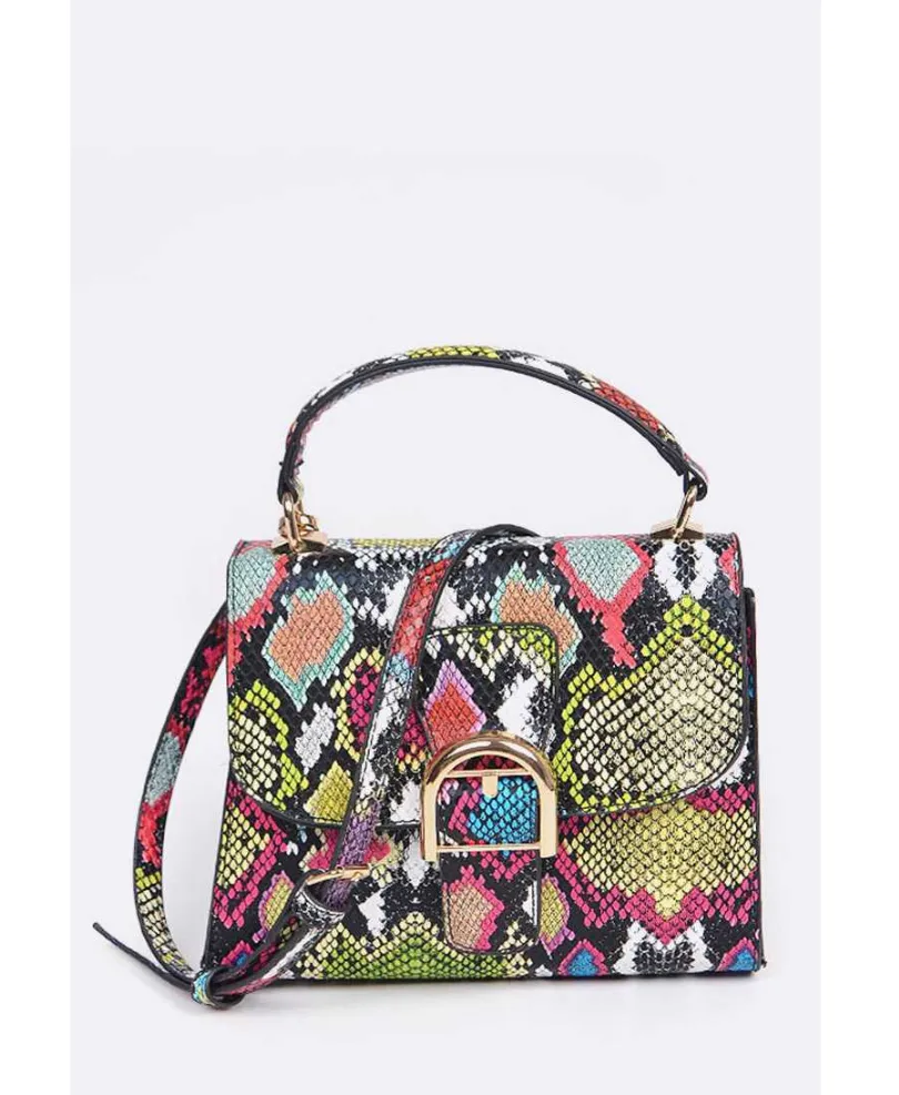 Stop To Stare Multi Color Snake Print Top Handle Convertible Bag