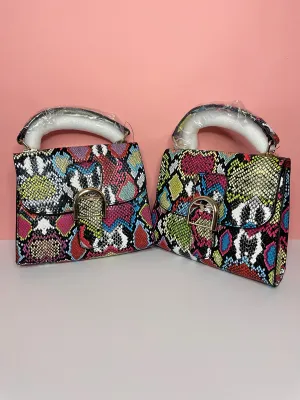 Stop To Stare Multi Color Snake Print Top Handle Convertible Bag