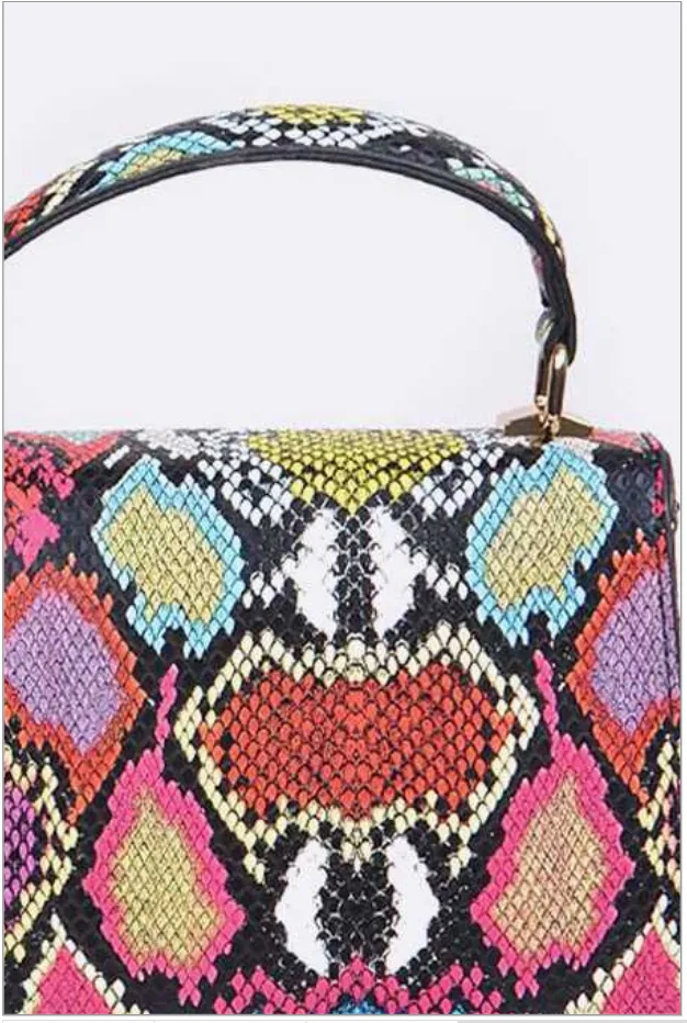 Stop To Stare Multi Color Snake Print Top Handle Convertible Bag