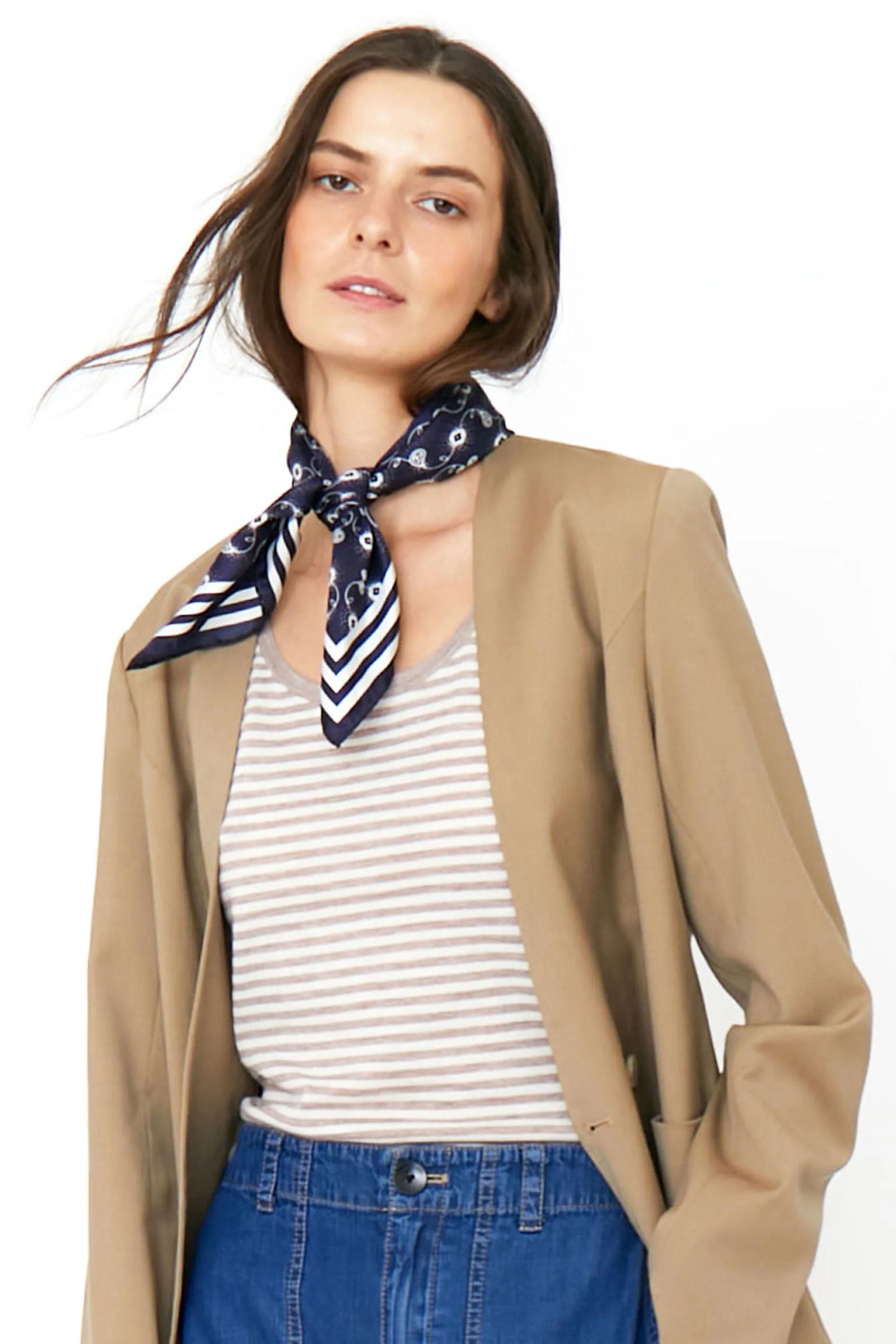 The Silk Mischa Bandana Scarf - Navy/White
