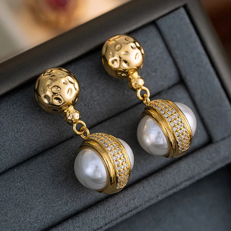 VAIGE Retro Glam Glass Pearl Dangle Earrings