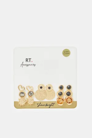 Women Gold Embellished Stud Set (5 Pair)