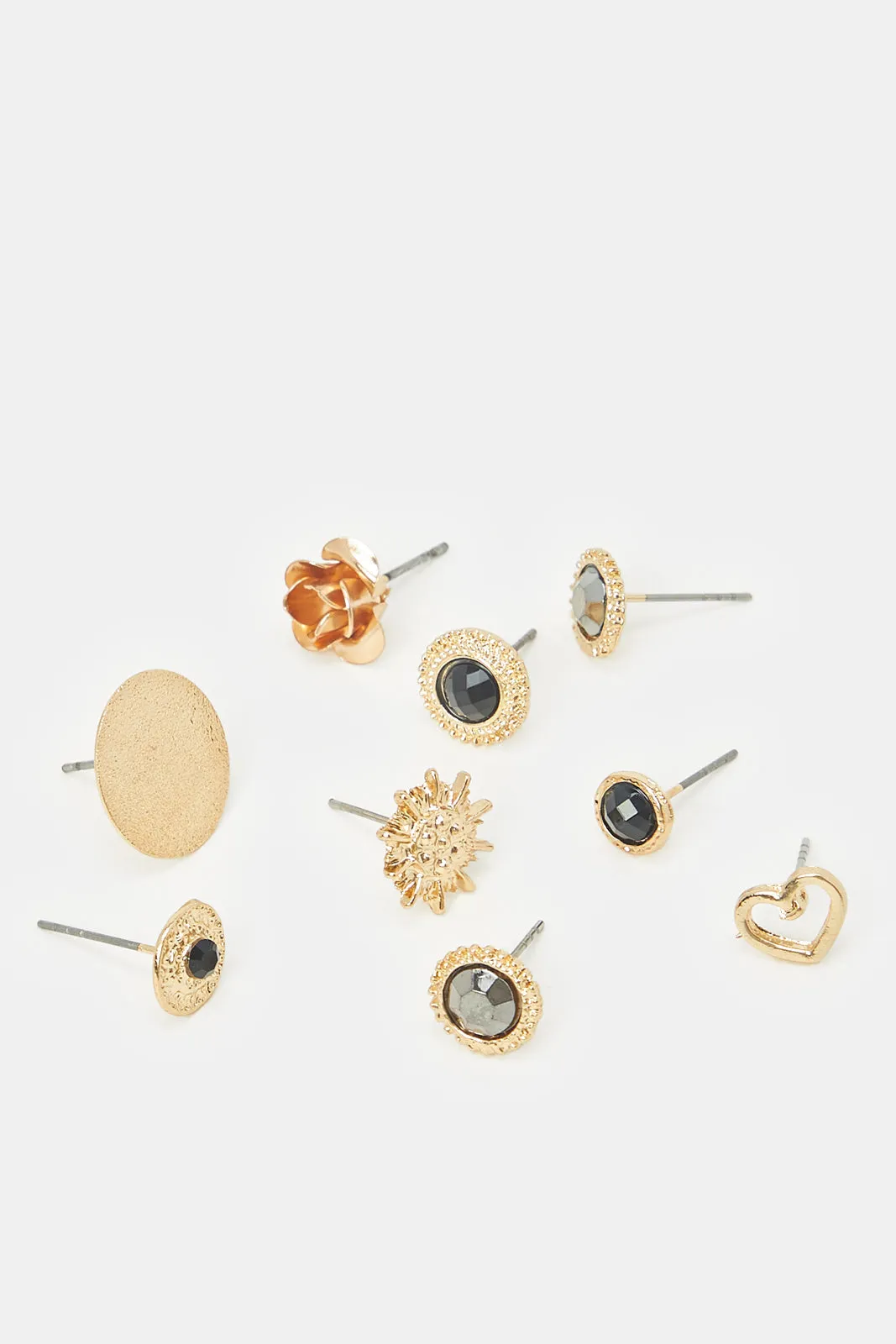 Women Gold Embellished Stud Set (5 Pair)