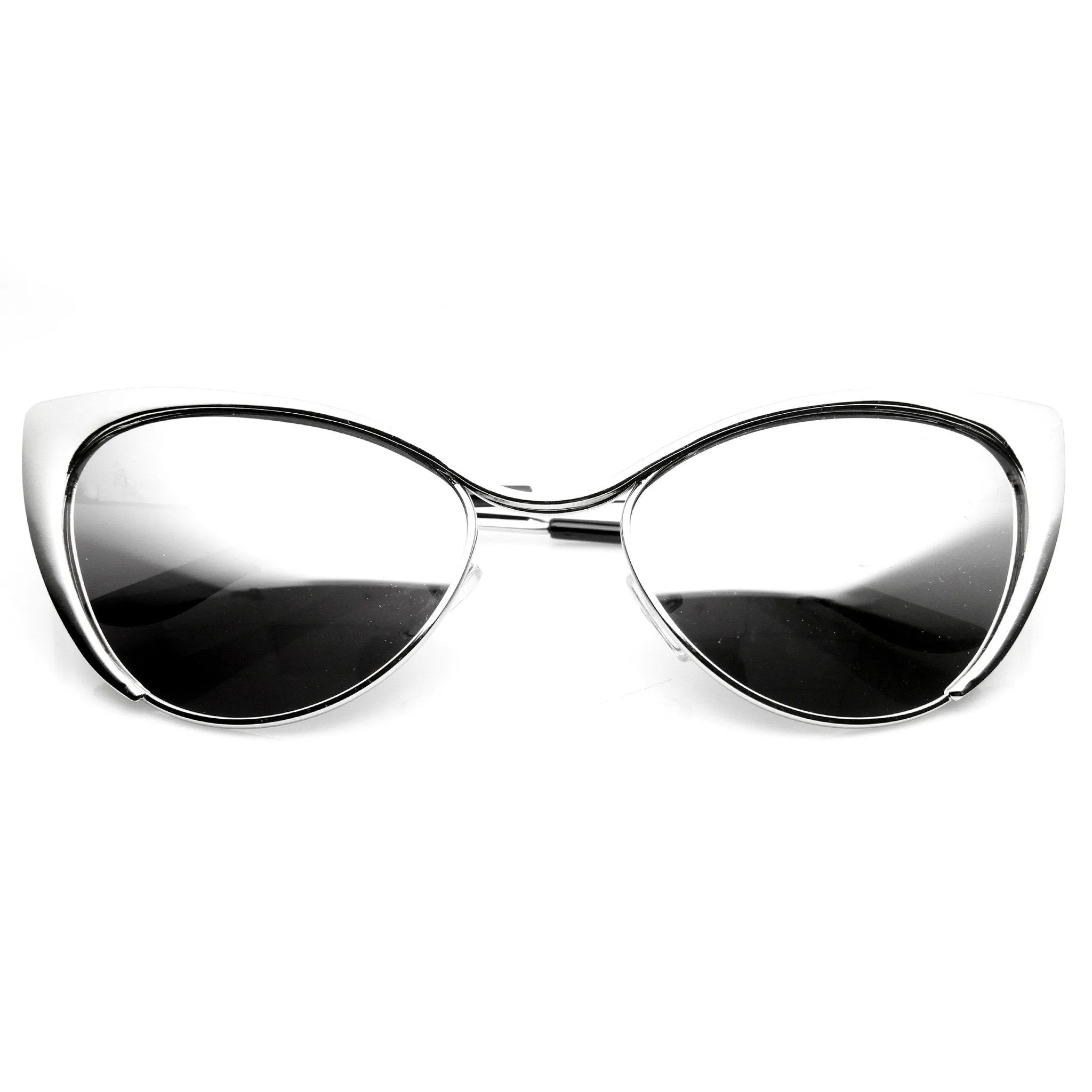 Women's Metal Cat Eye Flash Color Lens Sunglasses 9437