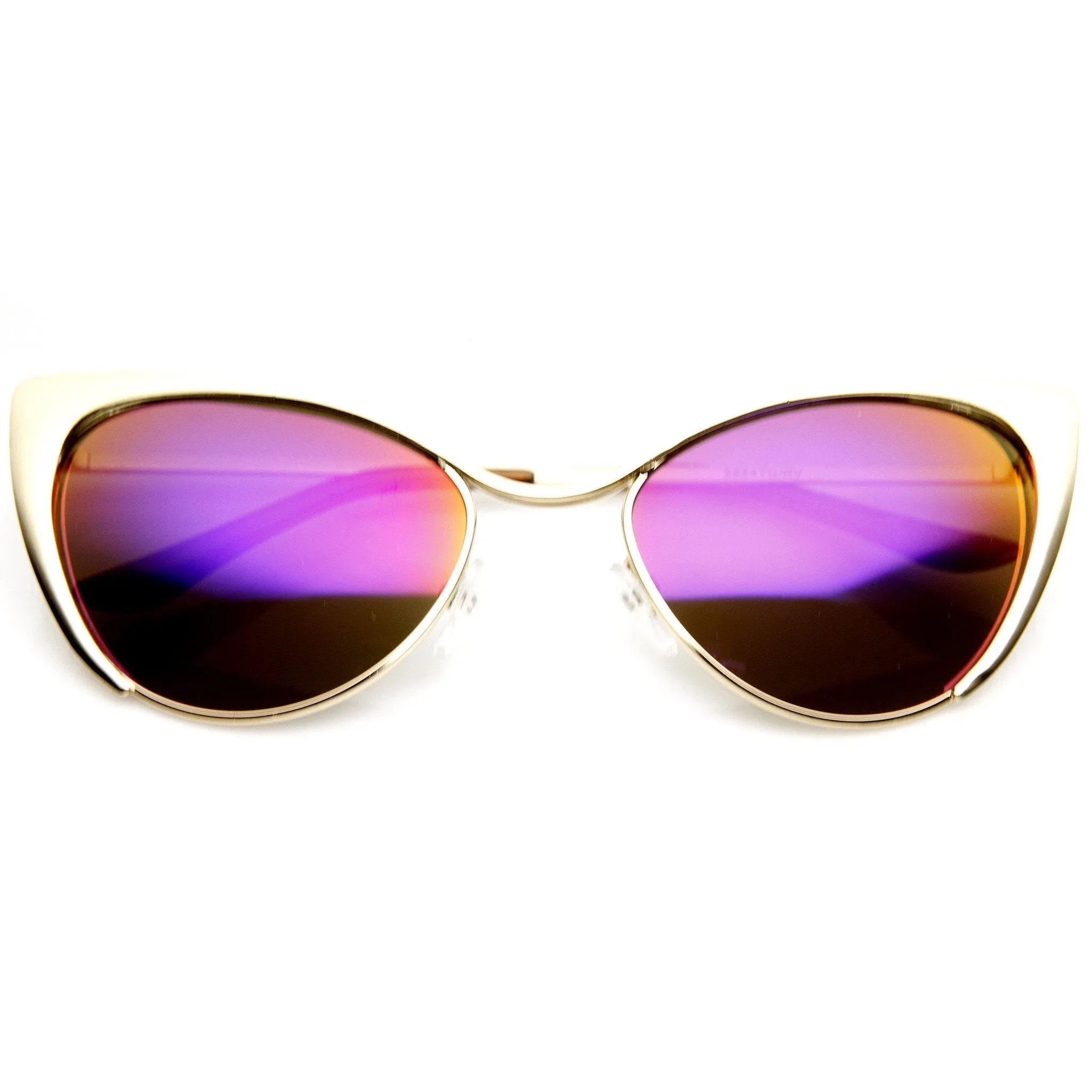 Women's Metal Cat Eye Flash Color Lens Sunglasses 9437