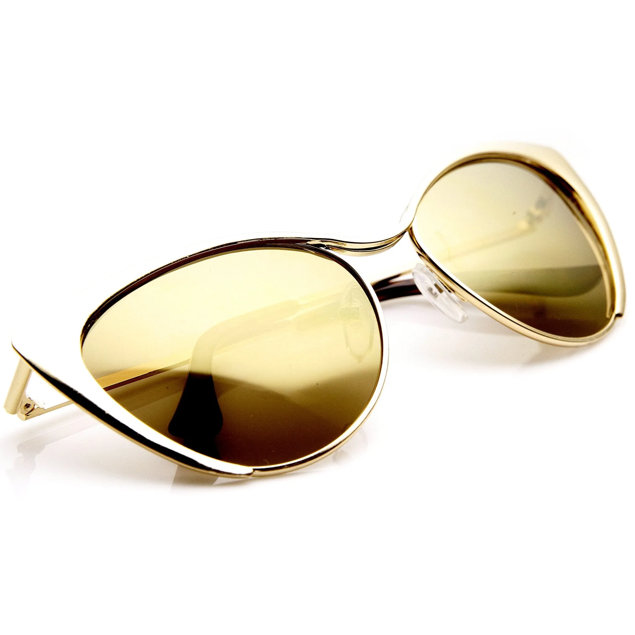 Women's Metal Cat Eye Flash Color Lens Sunglasses 9437