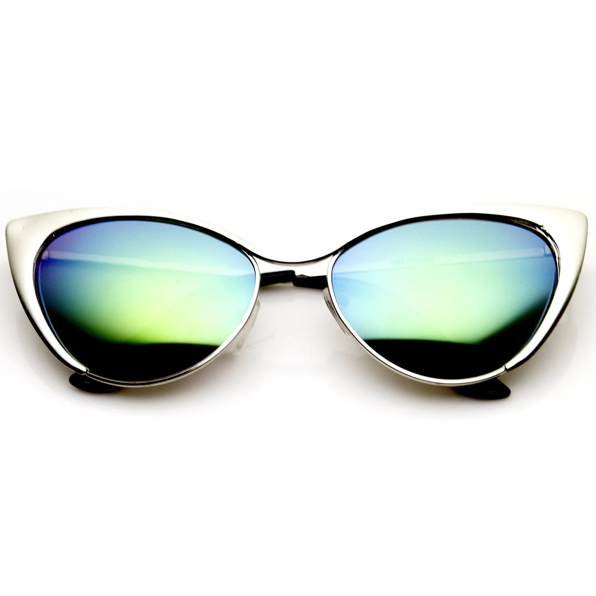 Women's Metal Cat Eye Flash Color Lens Sunglasses 9437