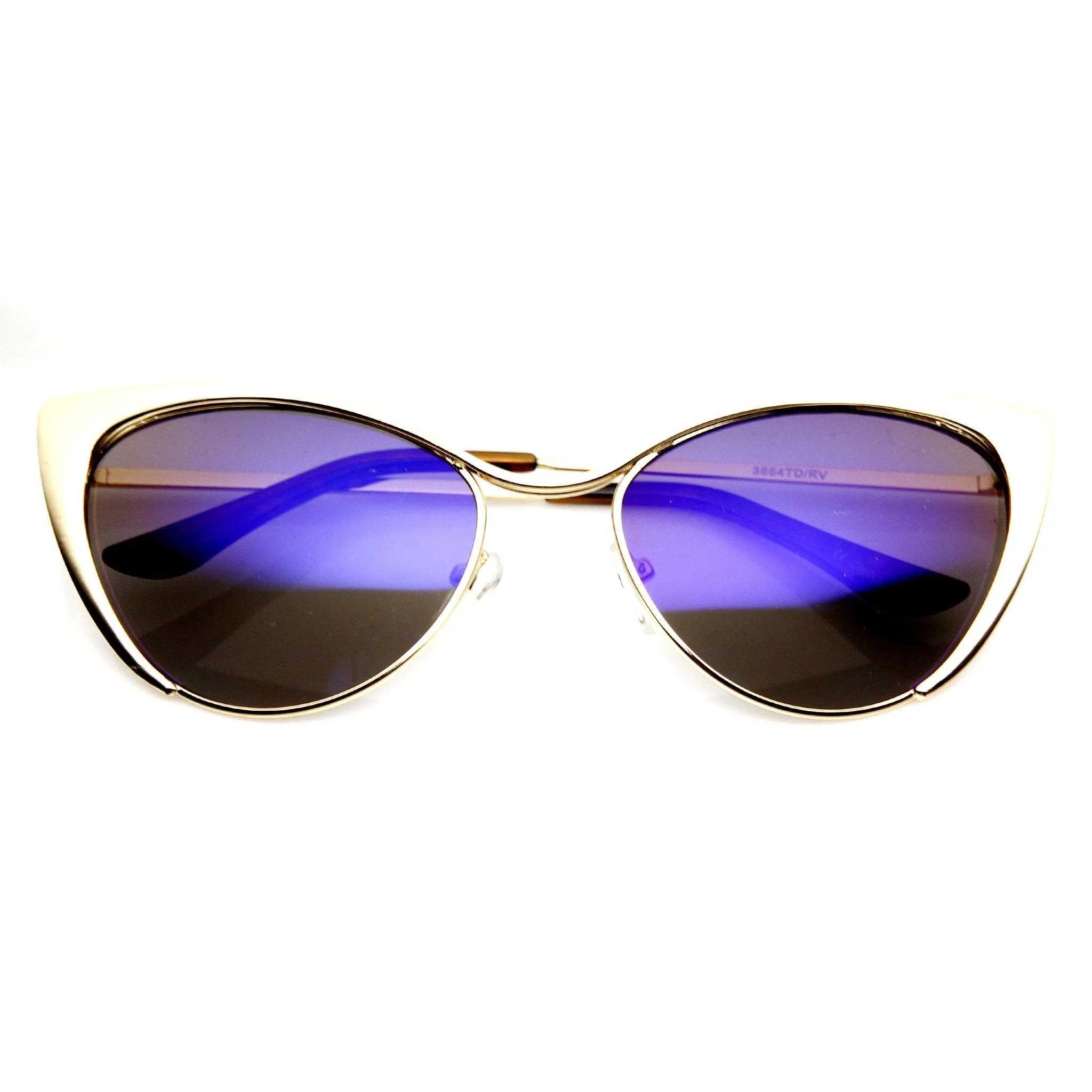 Women's Metal Cat Eye Flash Color Lens Sunglasses 9437