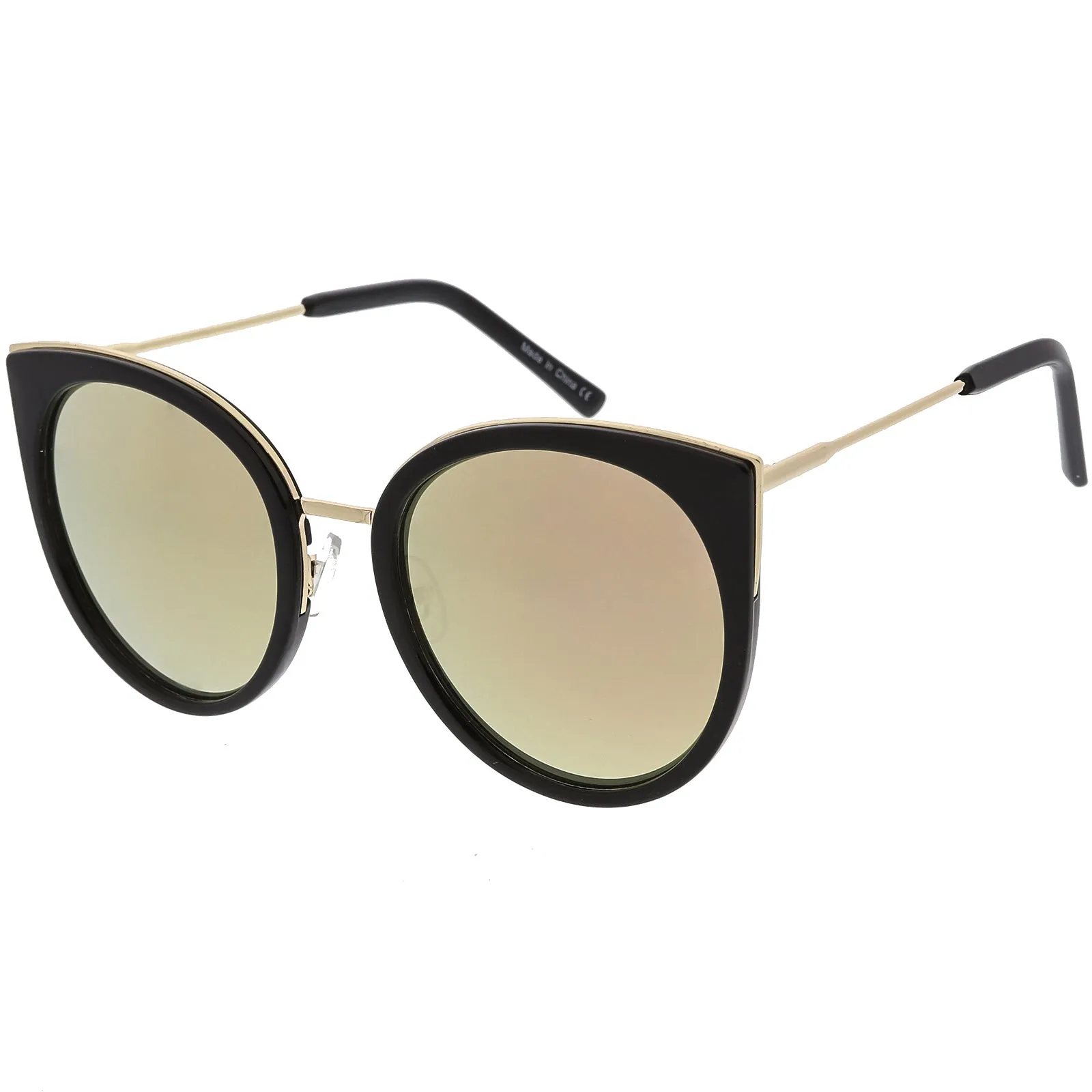 Women's Oversize Round Flat Mirrored Lens Cat Eye Sunglasses C841