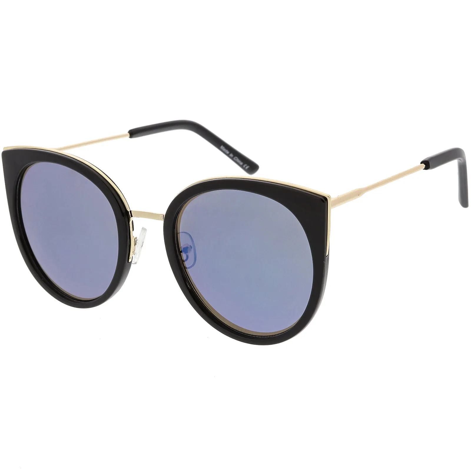 Women's Oversize Round Flat Mirrored Lens Cat Eye Sunglasses C841