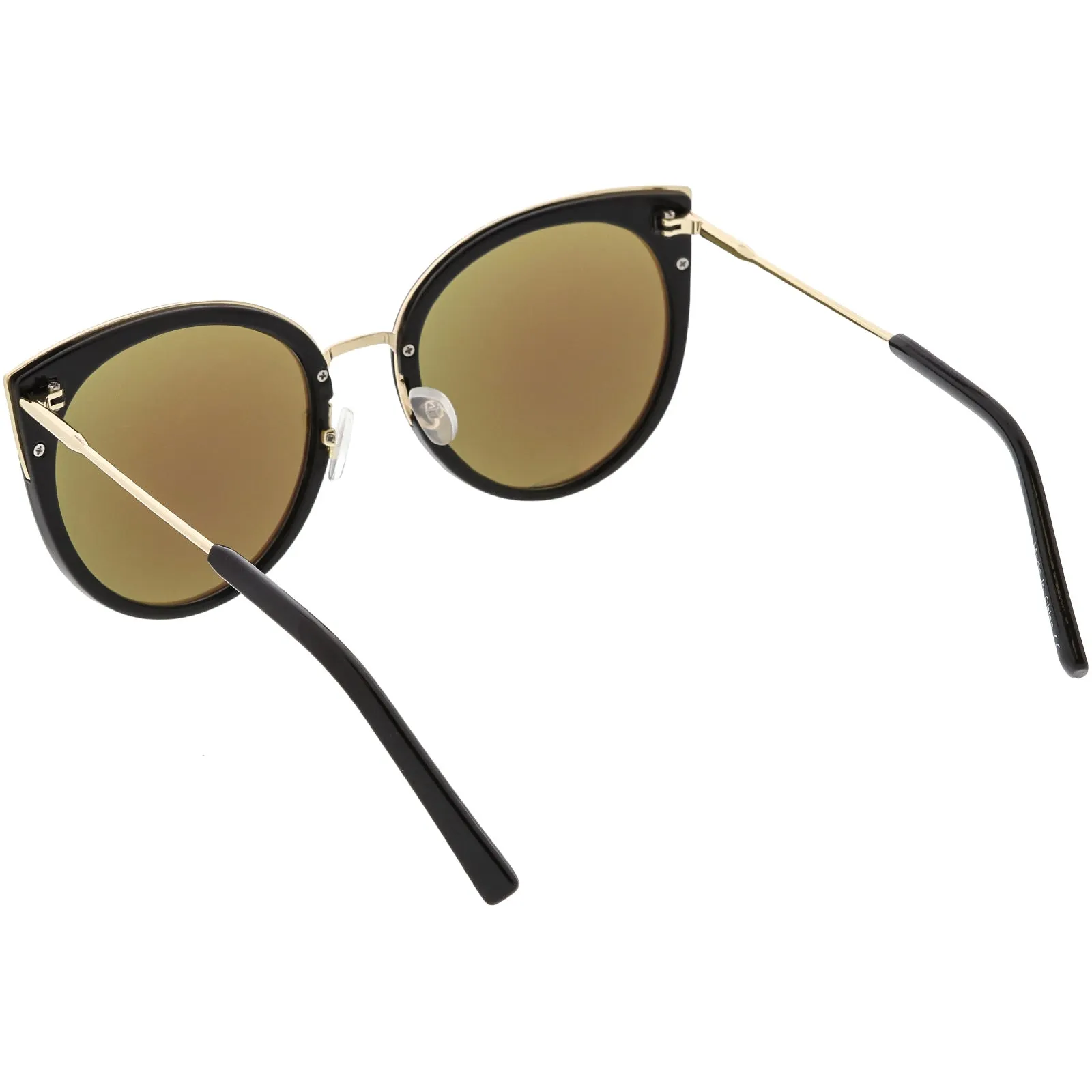 Women's Oversize Round Flat Mirrored Lens Cat Eye Sunglasses C841