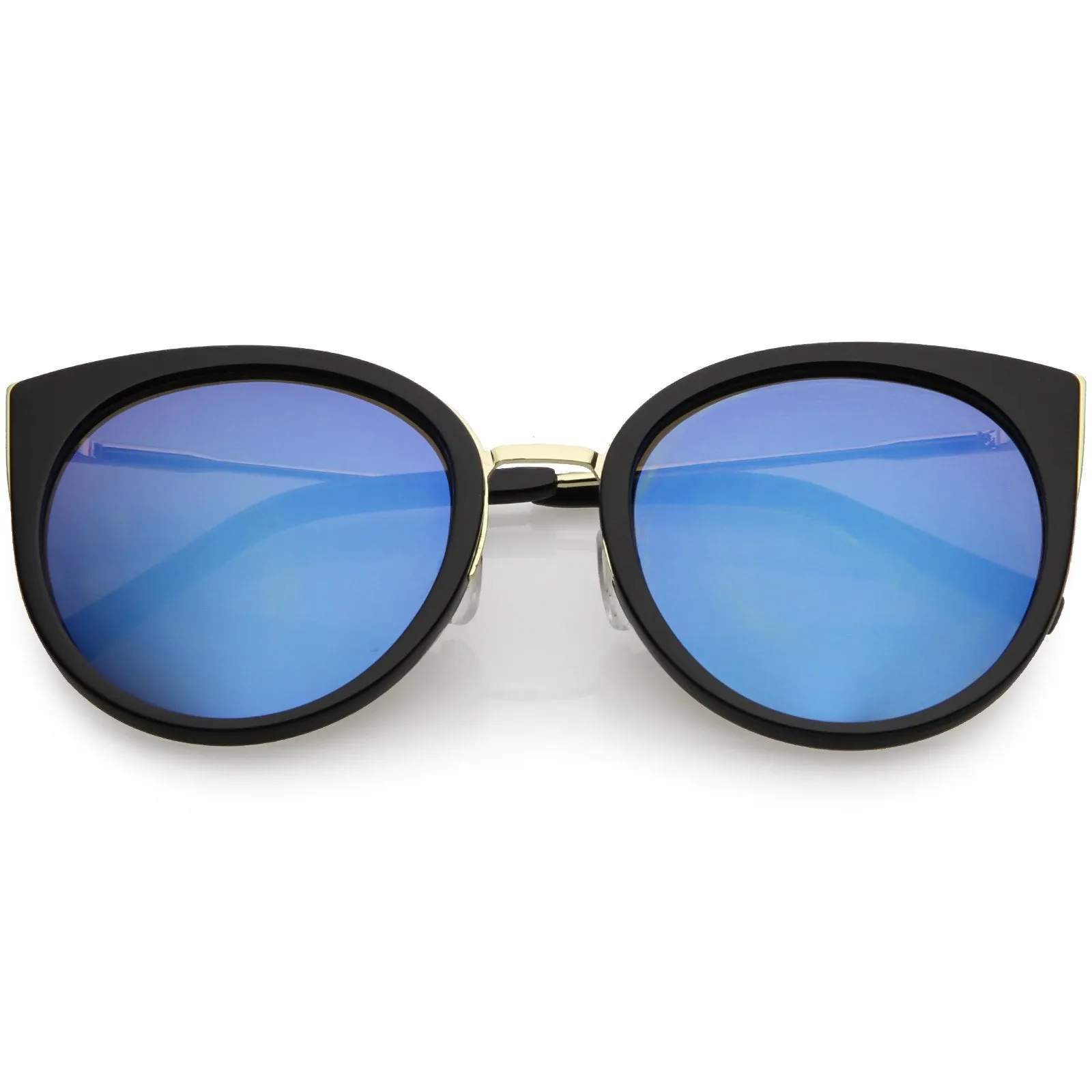 Women's Oversize Round Flat Mirrored Lens Cat Eye Sunglasses C841