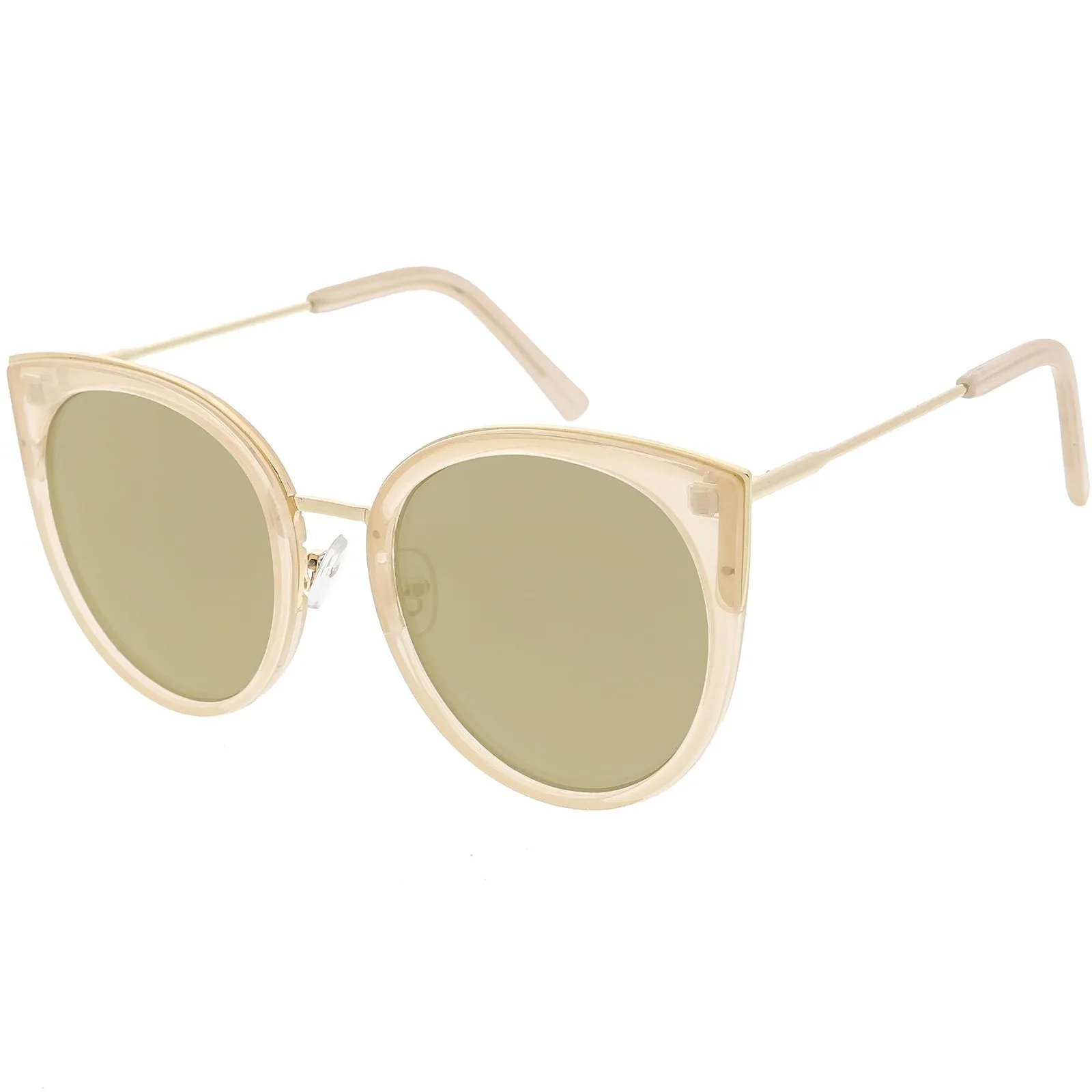 Women's Oversize Round Flat Mirrored Lens Cat Eye Sunglasses C841