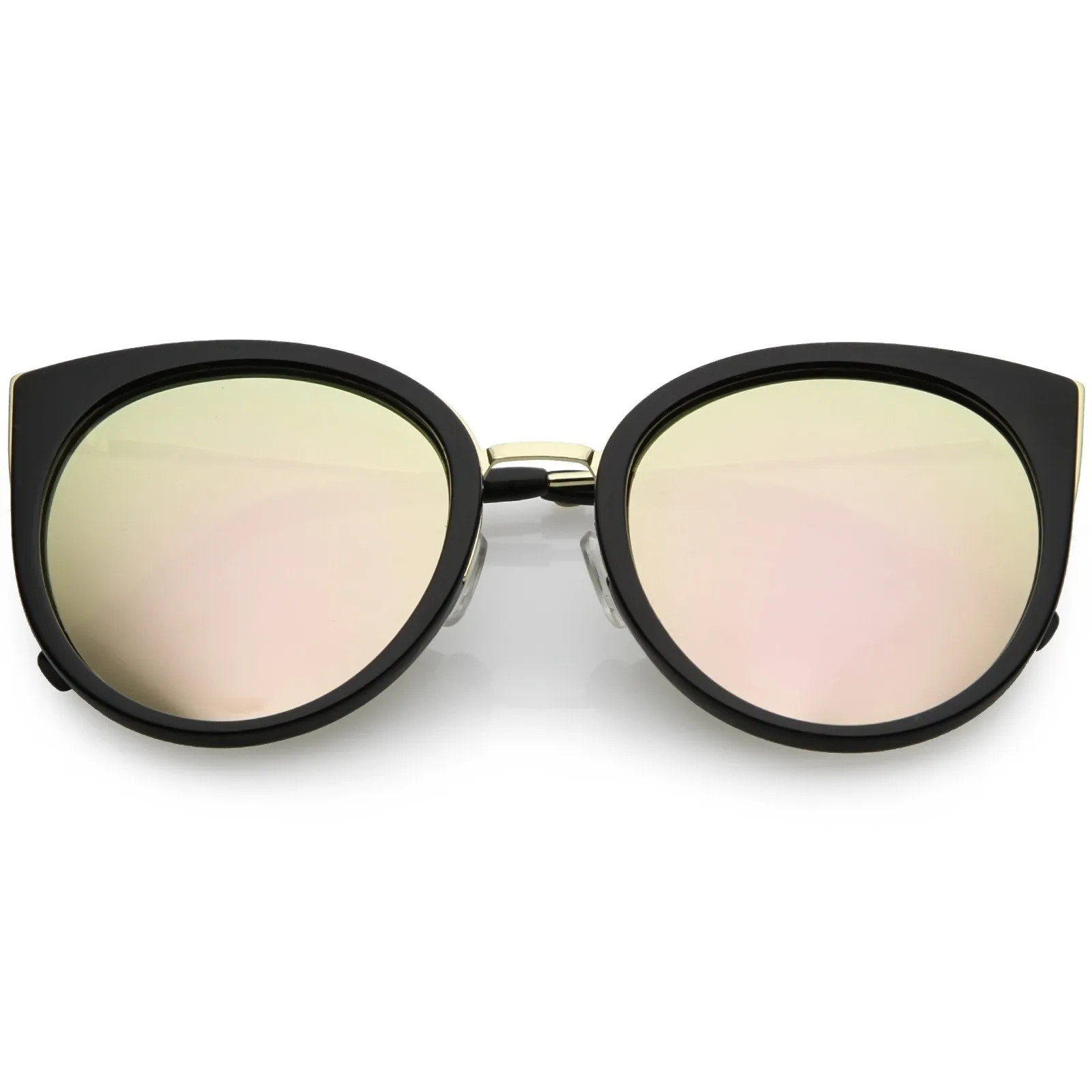 Women's Oversize Round Flat Mirrored Lens Cat Eye Sunglasses C841