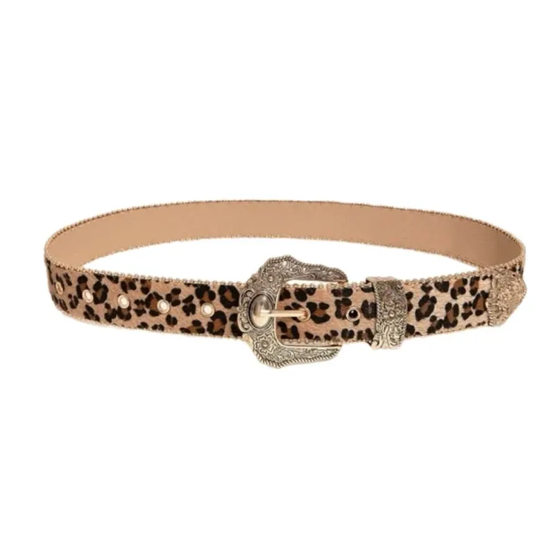 Y2K Leopard Pattern Belt - Vintage Western Waistband for Women & Teens