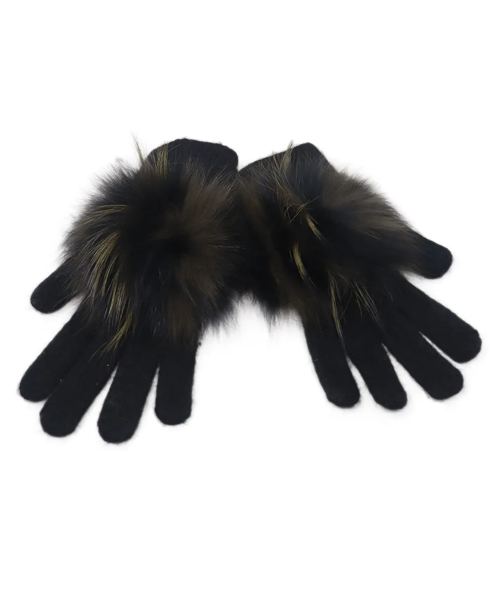 Yves Salomon Black Angora Fur Gloves